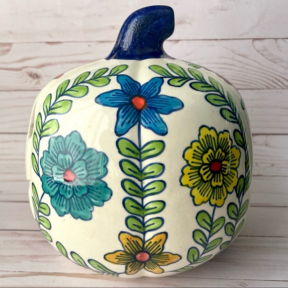 Martha Stewart Ceramic Pumpkin - Floral Multicolored Pattern - Picture 4 of 8